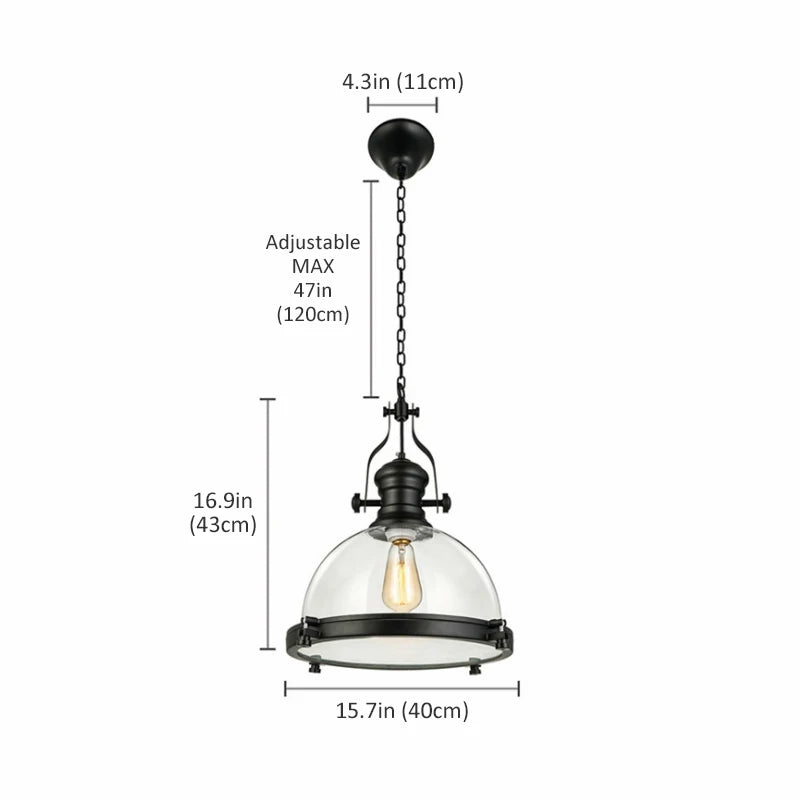 suspension rétro en fer avec abat-jour en verre décoratif - vue 7 sur 7