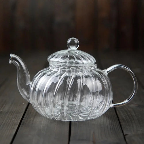 théière verre citrouille rayée filtre floral résistante chaleur - vue 3 sur 6