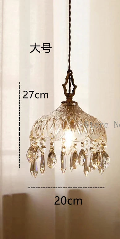 lustre en laiton nordique rétro suspendu en cristal et verre - vue 8 sur 10
