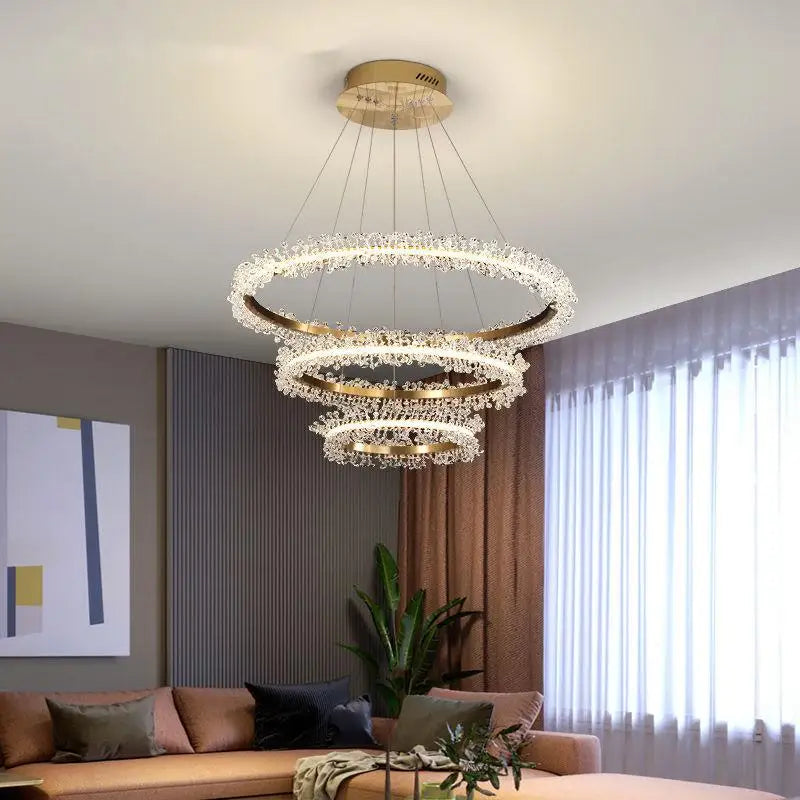 lustre en cristal avec anneau doré pour éclairage intérieur - vue 1 sur 25