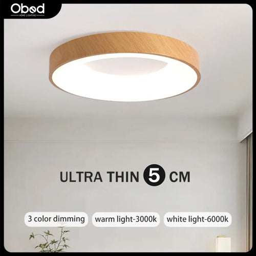 plafonnier led moderne circulaire grain de bois ultra-mince décoratif - vue 2 sur 8