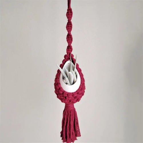 support mural en macramé pour plantes aériennes style bohème - vue 5 sur 10