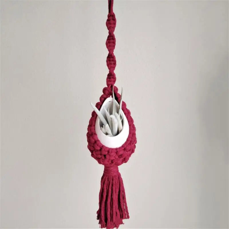 support mural en macramé pour plantes aériennes style bohème - vue 4 sur 10