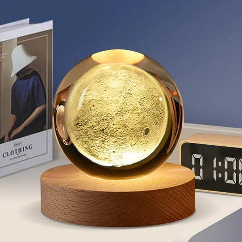veilleuse 3D en cristal système solaire cadeau décoratif en bois - vue 14 sur 16