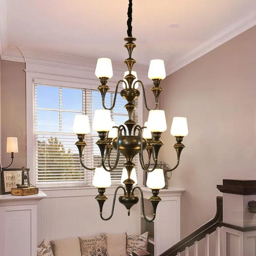 lustre en cuivre avec abat jour en verre élégant et moderne - vue 4 sur 22
