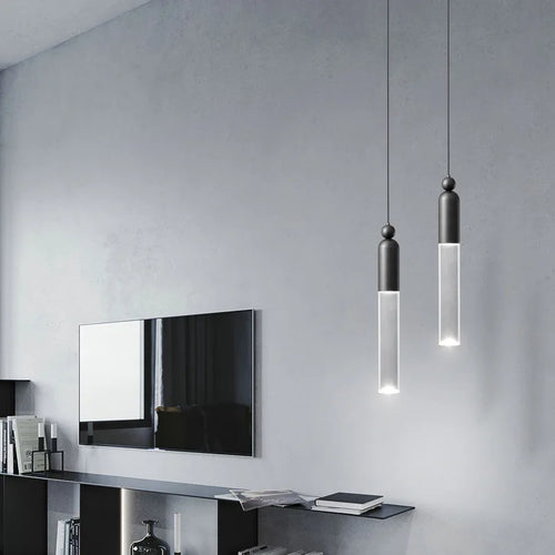 lustre led cylindrique en cuivre et acrylique transparent - vue 2 sur 8