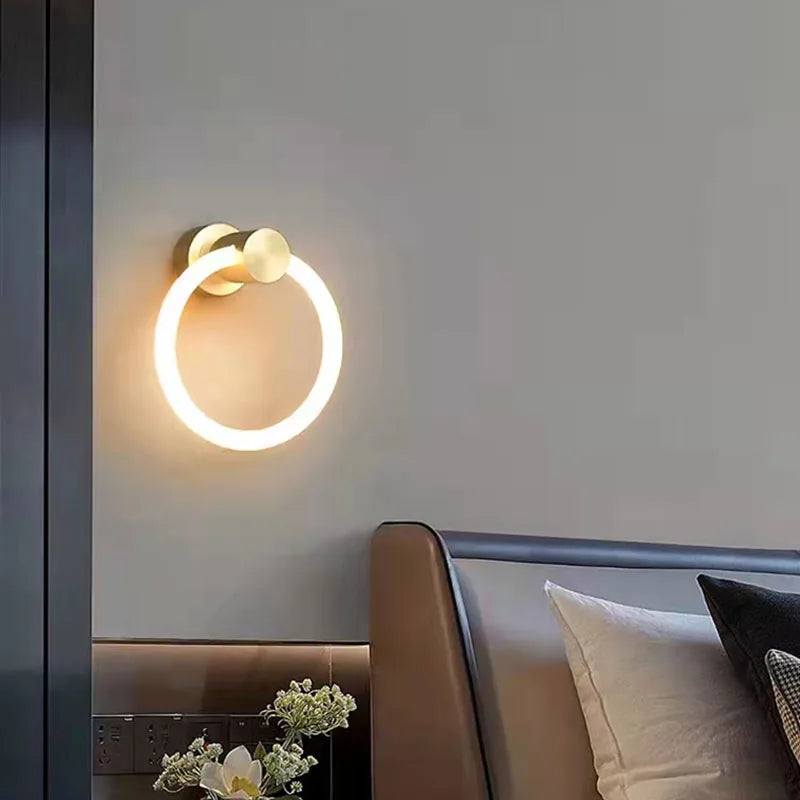 applique murale led moderne en laiton anneau acrylique 3 couleurs gradable - vue 2 sur 10