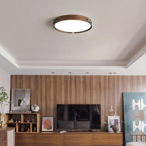 plafonnier créatif en bois et cuir artificiel avec 3 ronds interchangeables - vue 2 sur 9
