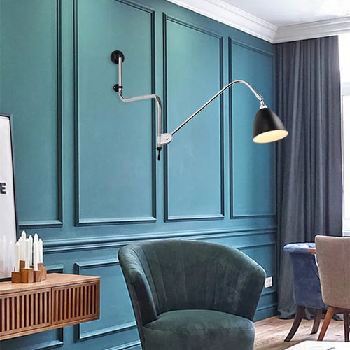 Nordic Modern Minimalist Swing Bedroom, Living Room, Study, Personalized Adjustable E27LED Creative Iron Wall Lamp - vue 3 sur 8