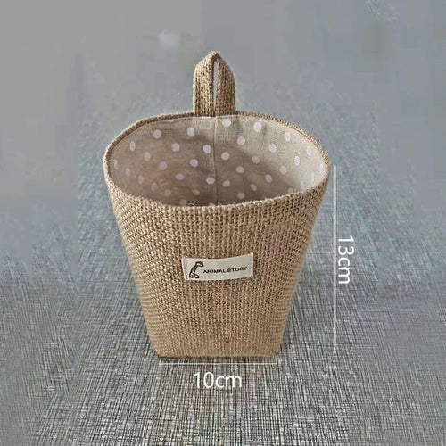 panier de rangement en coton et lin avec poignée - vue 17 sur 16