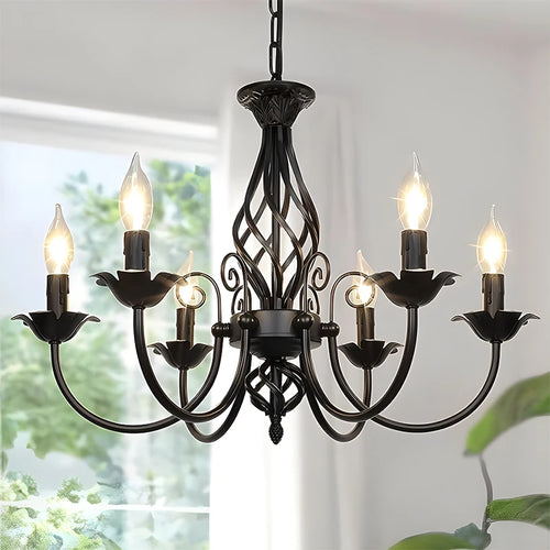 6-Light Farmhouse Candle Chandelier for Living Room, Rustic Industrial Pendant Ceiling Light fixture, Vintage Hanging Lamp for B - vue 2 sur 7