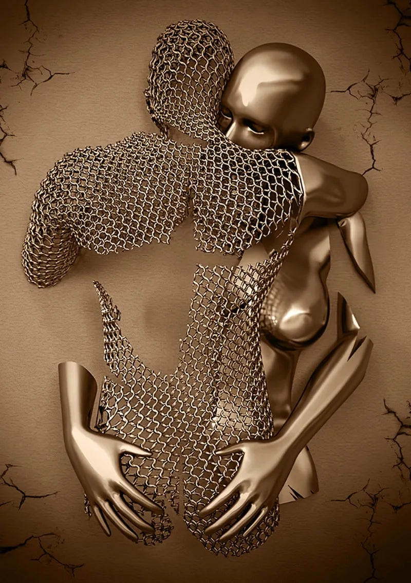 affiche couple amour câlin baiser décoration murale paillettes argentées