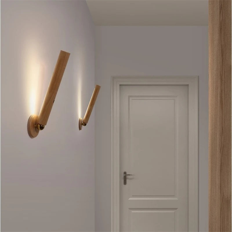 applique murale magnétique rotative en bois avec chargement usb et gradation tactile - vue 4 sur 7