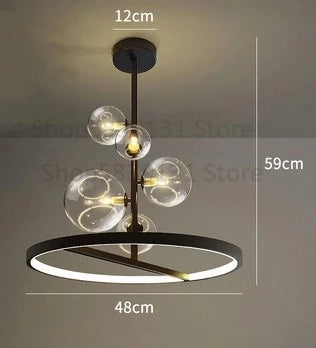lustre moderne en verre transparent avec bulles en métal - vue 9 sur 10