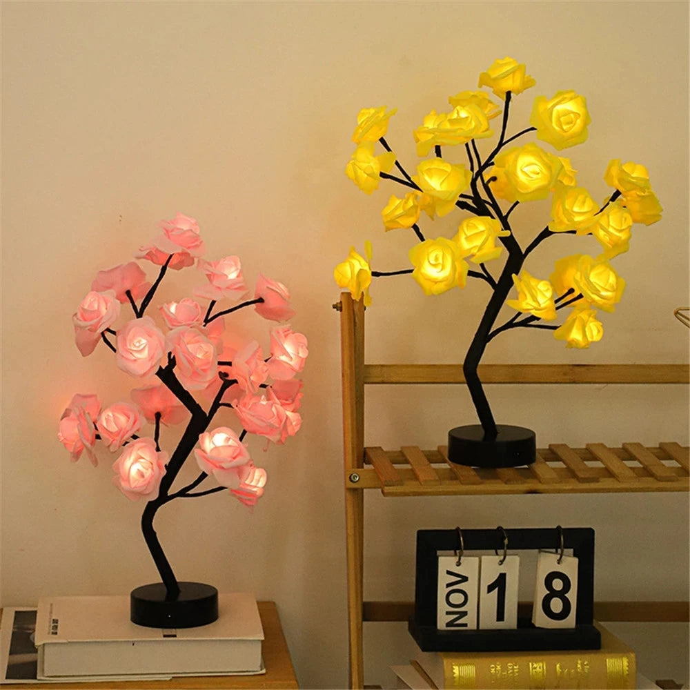 LED Rose Fleur Lampe de Table USB Arbre De Noël Fée Lumières Veilleuses Maison Fête De Mariage Chambre Décoration Cadeau de Fête des Mères - vue 2 sur 8
