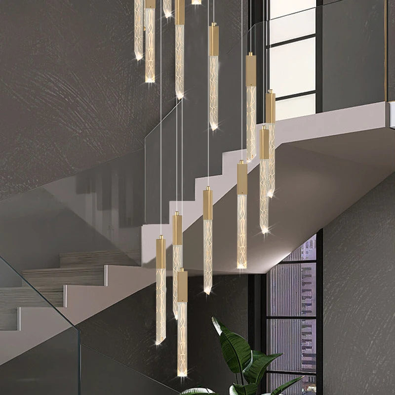 lustre en or lampe d'escalier moderne LED éclairage intérieur en cristal spirale - vue 4 sur 17