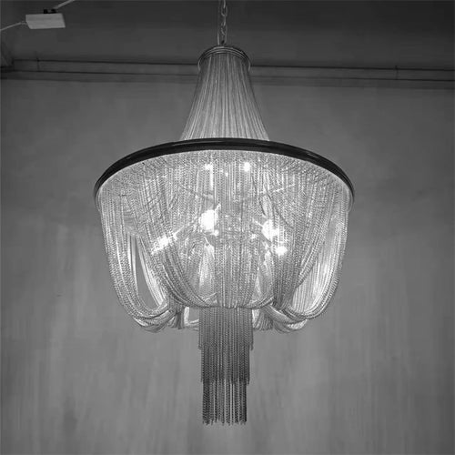 lustre moderne à pampilles en aluminium doré avec chaîne décorative - vue 3 sur 12