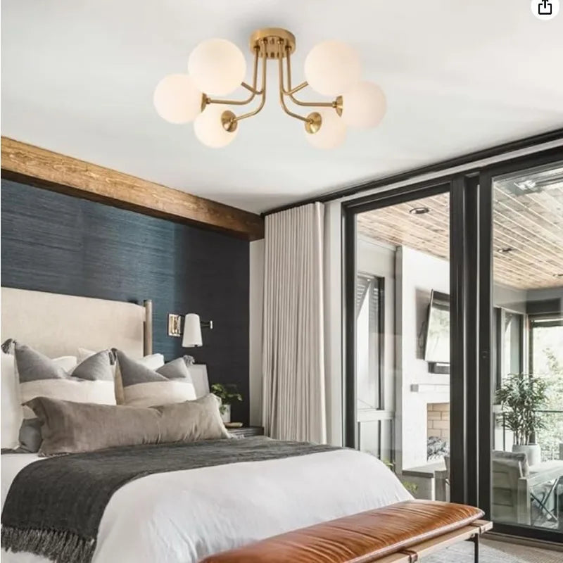 Plafonnier moderne en fer forgé chambre salon lampe de porche avec abat-jour sphérique en verre blanc plafonnier semi-encastré - vue 10 sur 10