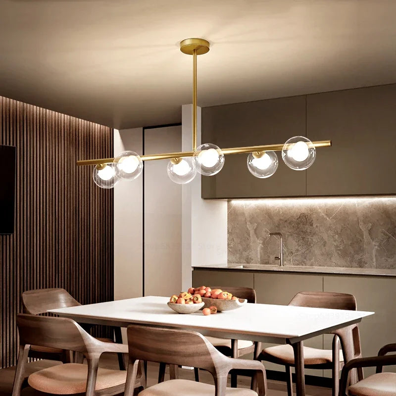 lustre led moderne avec lampes à billes en verre nordique - vue 3 sur 12