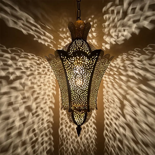suspension marocaine rétro vintage en métal sculpté pour restaurant et hôtel - vue 3 sur 5