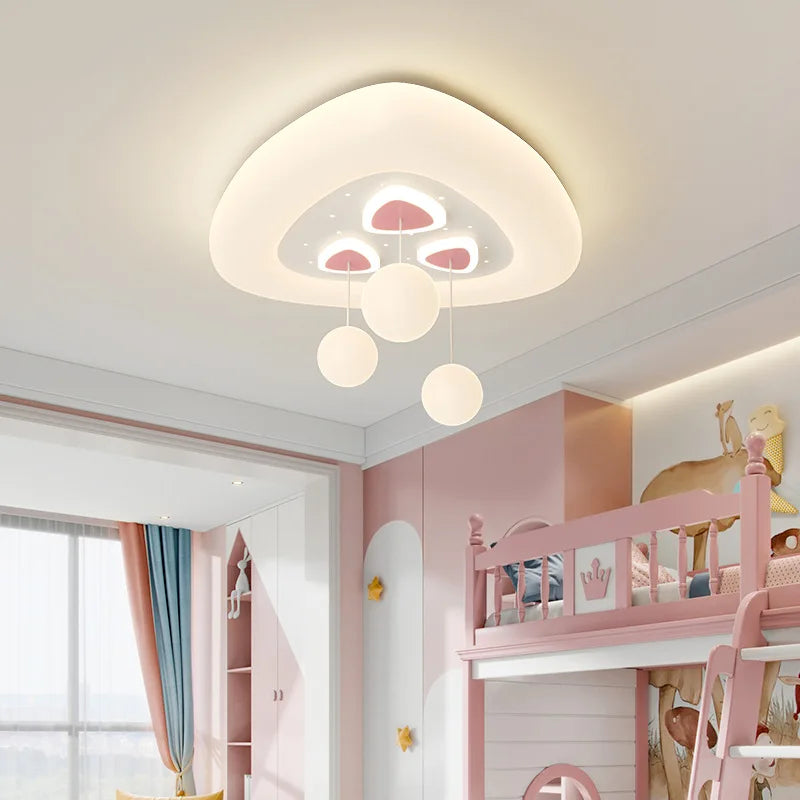 Full Spectrum Pink White Cloud Ceiling Lamps with Hanging Ball AC220V Nursery School Children Bedroom Kids Room Chandelier Light - vue 5 sur 15