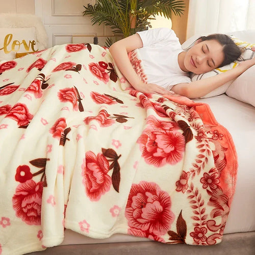 Plaid polaire motifs carreaux et floral pour canapé - vue 4 sur 6