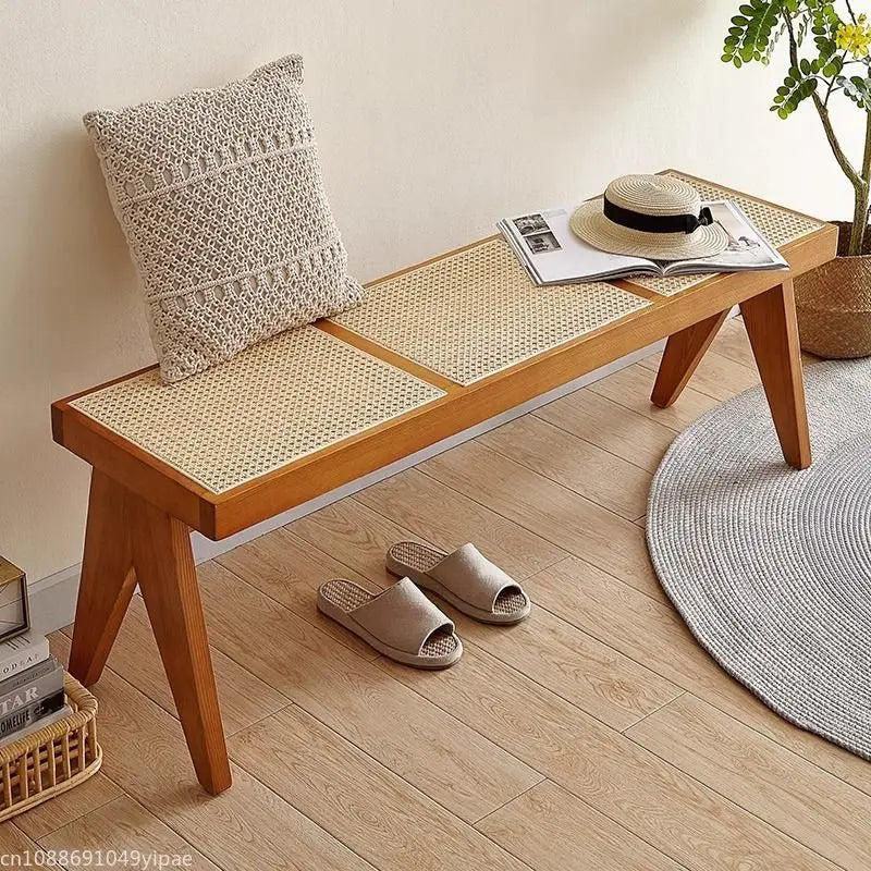 banc en rotin massif chaise longue et ottoman rétro polyvalent - vue 1 sur 14