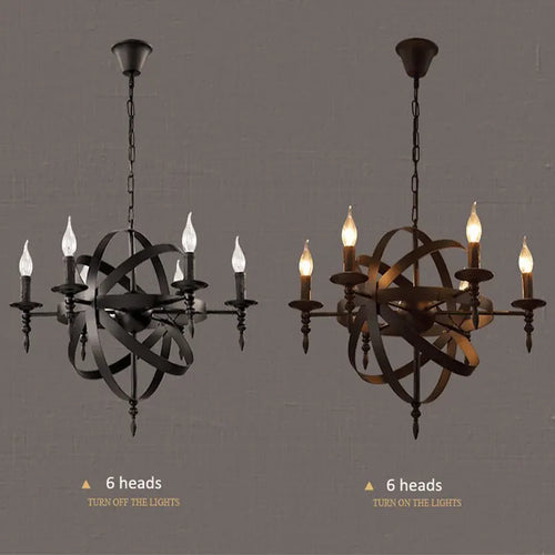 lustre industriel rétro globe en fer style loft américain - vue 5 sur 7