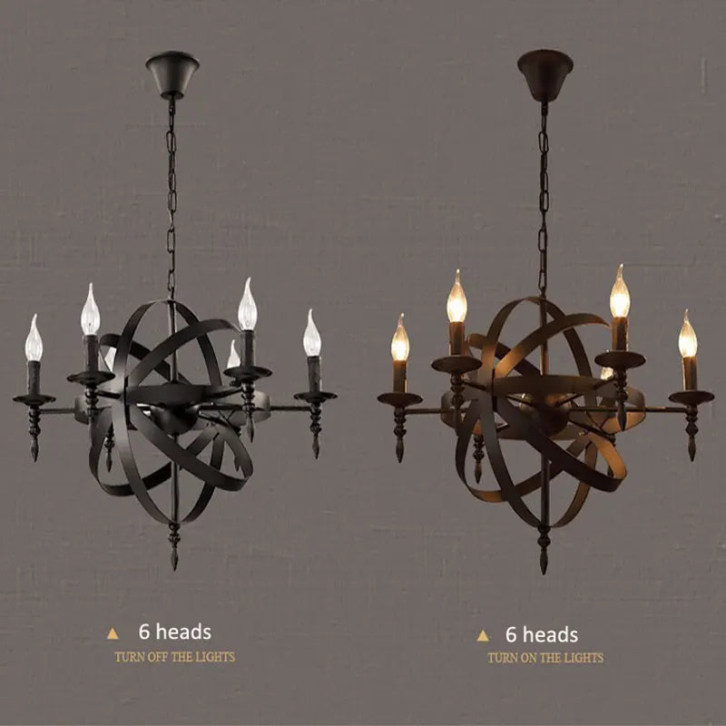lustre industriel rétro globe en fer style loft américain - vue 4 sur 7