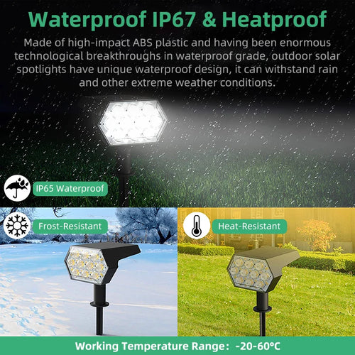 KHTO lumières solaires extérieures 92 LED spots solaires extérieurs IP67 étanche lampes de jardin solaires 2 en 1 pour porche de jardin de cour - vue 5 sur 12