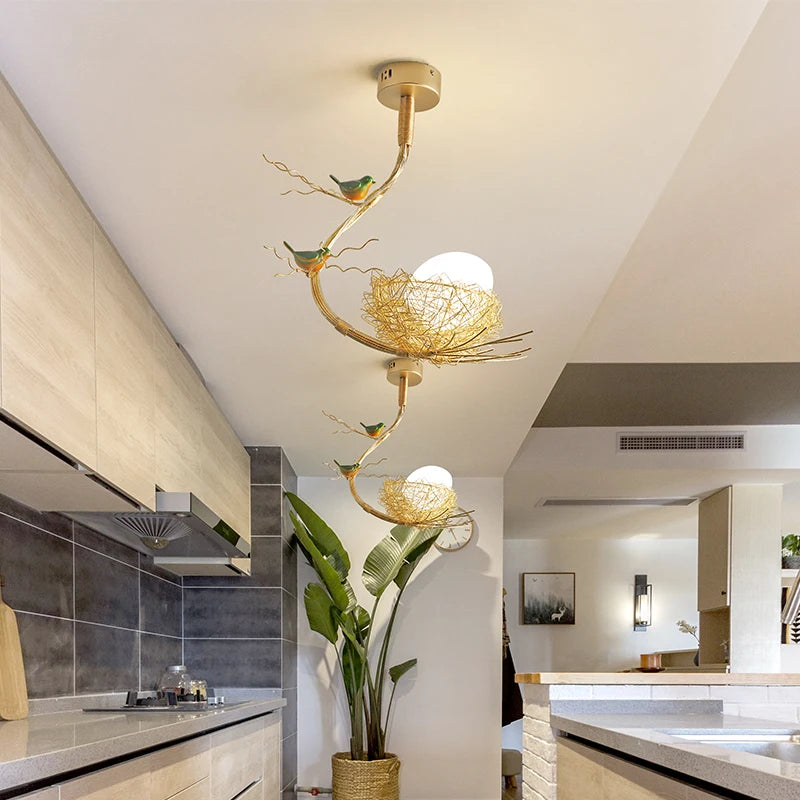 lustre led moderne en forme de nid d'oiseau avec boule de verre - vue 1 sur 14