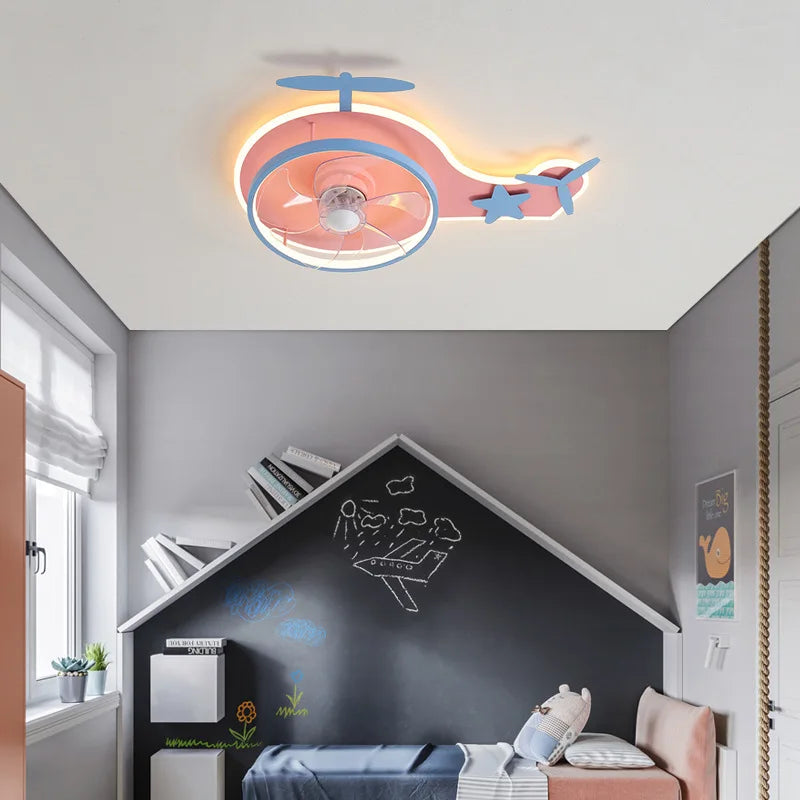 plafonnier led nordique ventilateur avion enfant réglable et télécommande - vue 5 sur 8