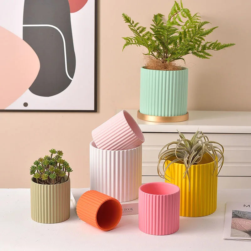 pot de fleurs en céramique lignes verticales pour plantes d'intérieur - vue 2 sur 23