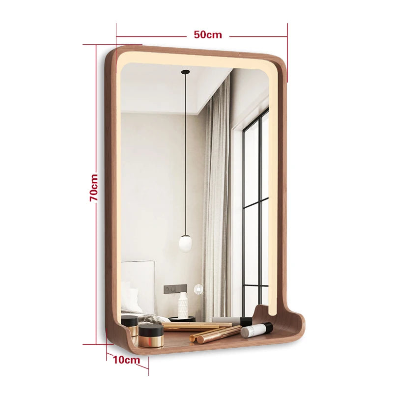 miroir en bois massif avec éclairage led et fixation murale - vue 29 sur 29