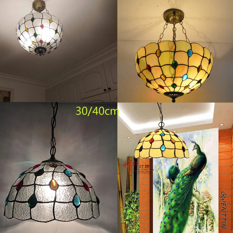 suspension tiffany vitrail pteris luminaire décoratif pour intérieur - vue 5 sur 9