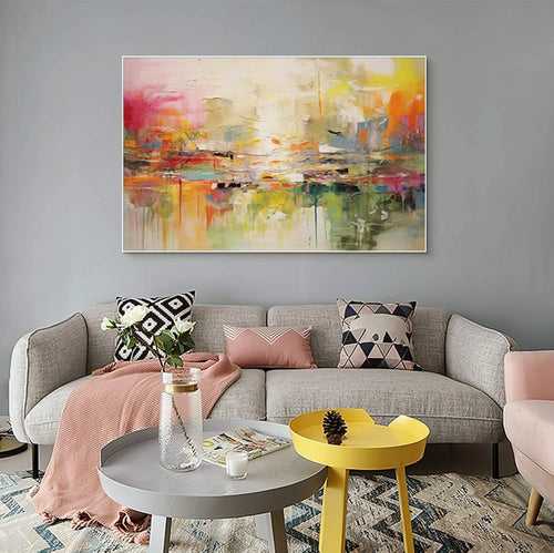 grande peinture murale abstraite peinte à la main pour décoration intérieure - vue 4 sur 7