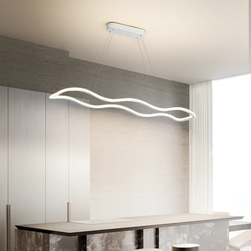 suspension moderne longue vague lumineuse pour salle à manger - vue 4 sur 15