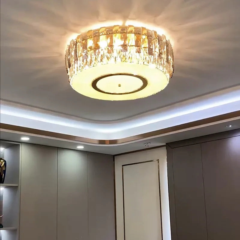 lustre led dimmable en verre cristal rond argent moderne - vue 3 sur 11