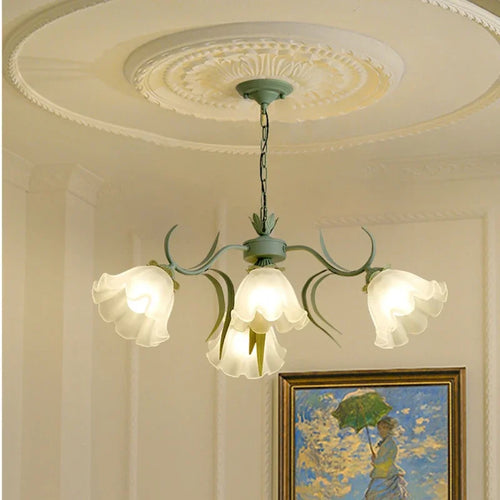 lustre à la française en verre avec fleurs style muguet - vue 3 sur 10