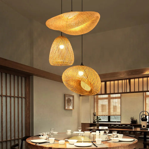 lustre style chinois fait main en bambou tissage pastoral vintage - vue 3 sur 30