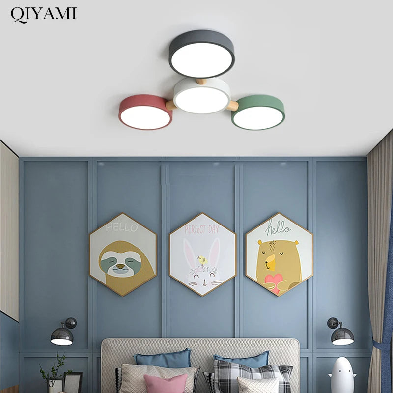 plafonniers créatifs macaron en bois pour indoorlighting led multicolore - vue 4 sur 20