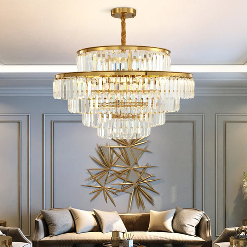 lustre moderne en cristal doré pour éclairage décoratif intérieur - vue 4 sur 10
