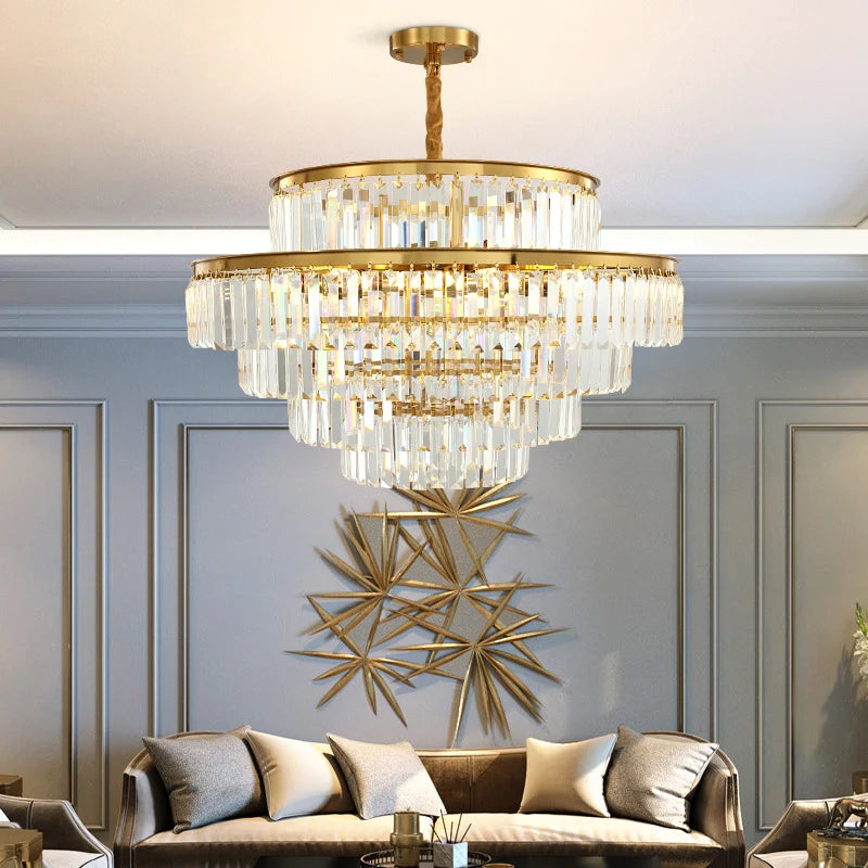 lustre moderne en cristal doré pour éclairage décoratif intérieur - vue 3 sur 10
