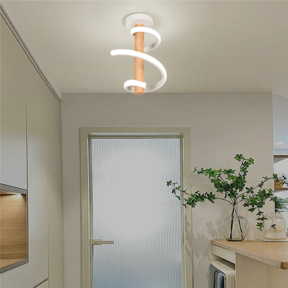 plafonnier led ondulé en bois design moderne long tube décoratif - vue 6 sur 10
