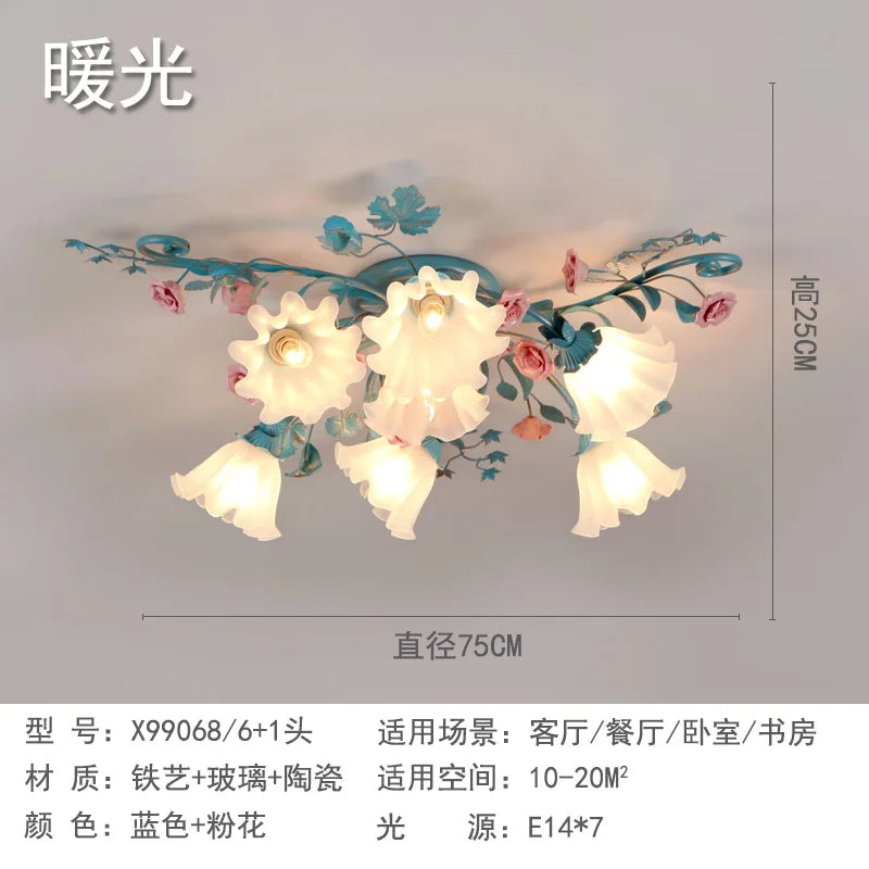 plafonnier rétro en céramique fleurs et plantes lumineuses - vue 13 sur 16