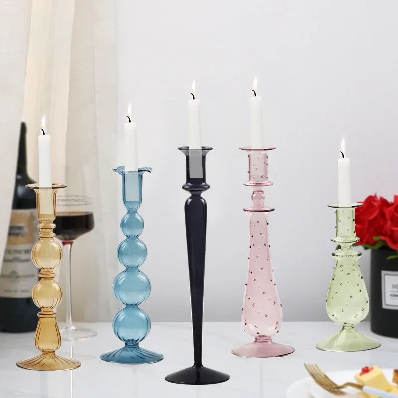 bougeoir en verre chandelier rétro pour décoration intérieure et mariage - vue 3 sur 9