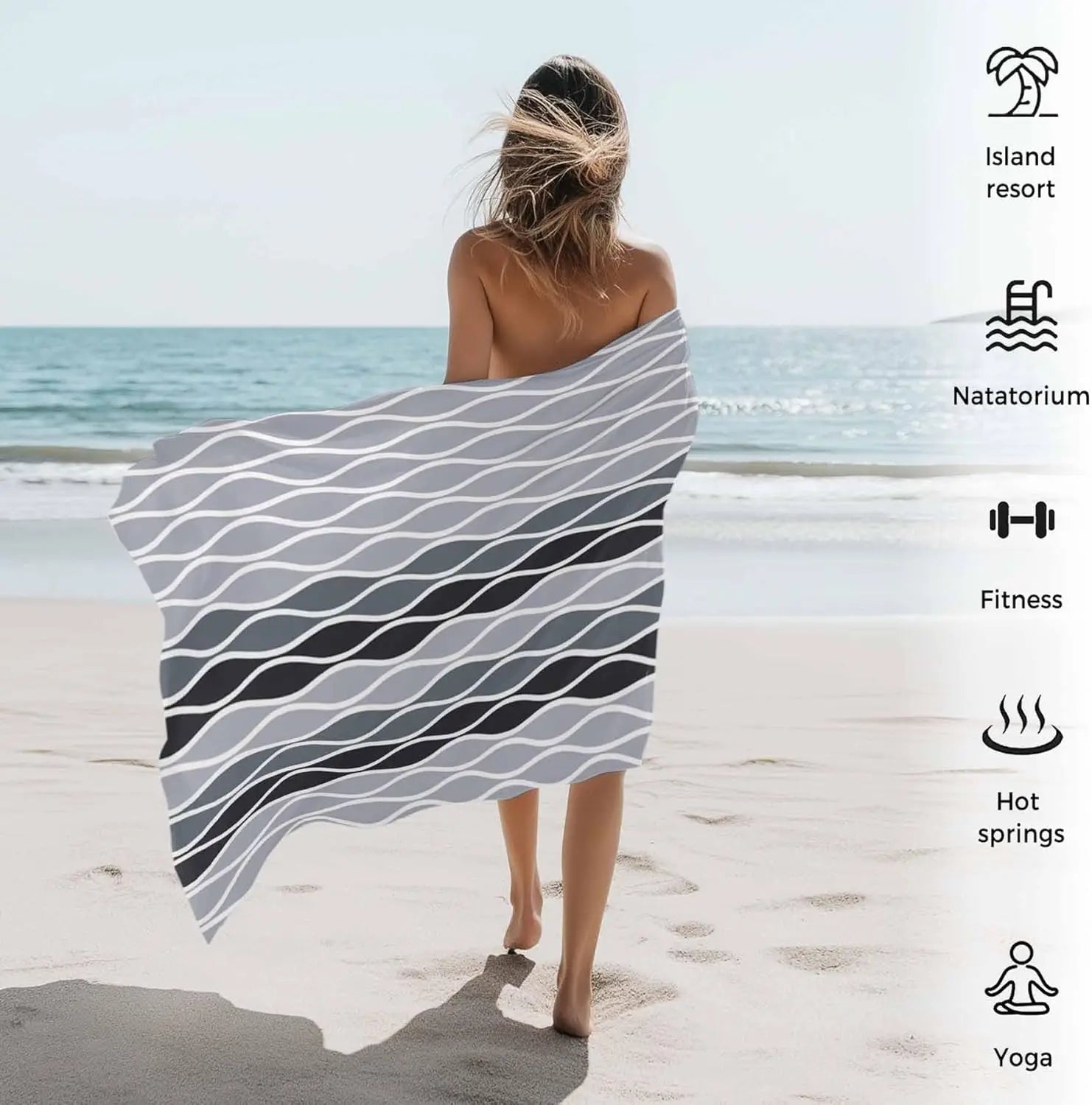 Serviette de plage motif vagues abstraites absorbante rapide - vue 4 sur 6