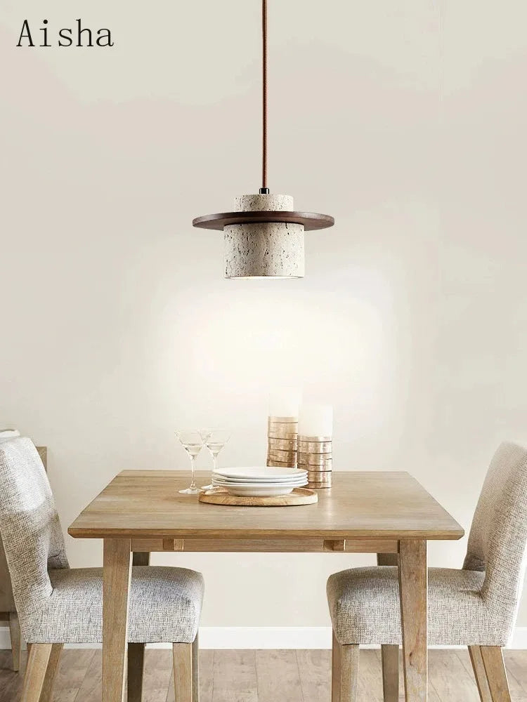 suspension japonaise en bois et pierre pour décoration intérieure - vue 3 sur 8