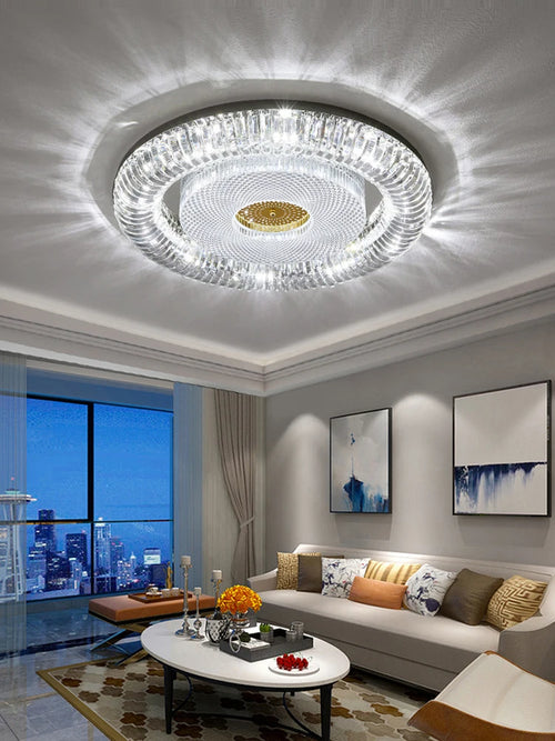 plafonnier led moderne à intensité variable en cristal doré argenté - vue 6 sur 11