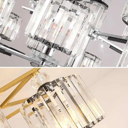lustre en cristal luxe nordique éclairage métal chromé verre transparent - vue 7 sur 18